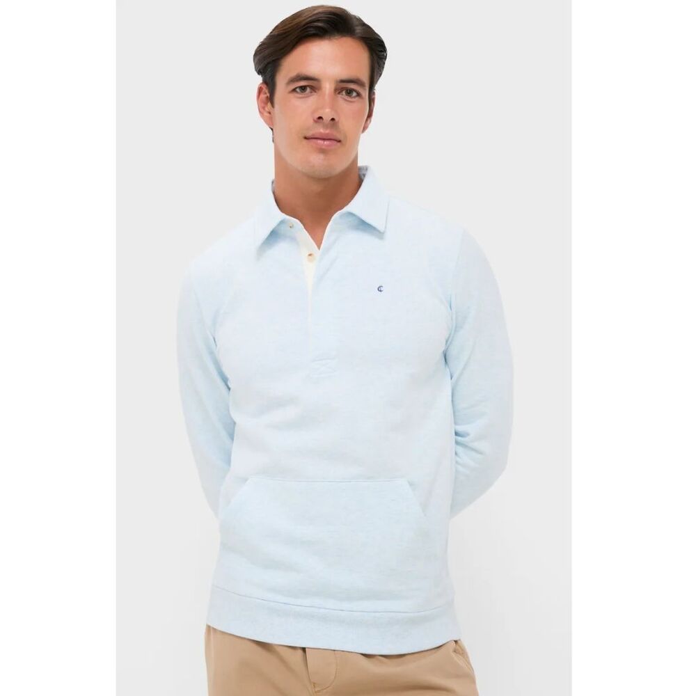 Criquet Blue Collared Button Sweatshirt Sz XXL Heathered Ice Kangaroo Pocket New